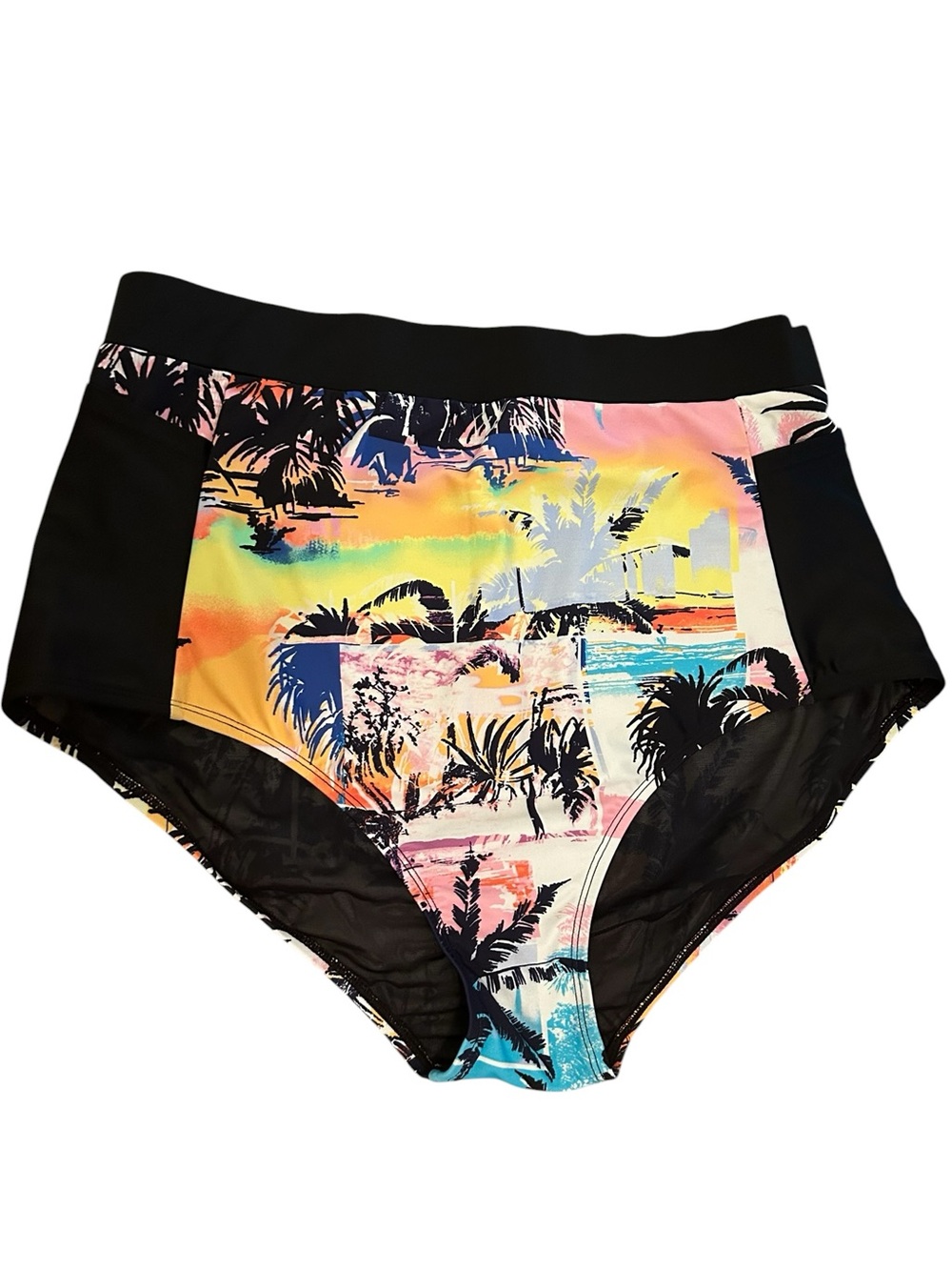 TORRID Tropical Ultra High-Rise Multicolor Print and Black Swim Bottoms. Size 1